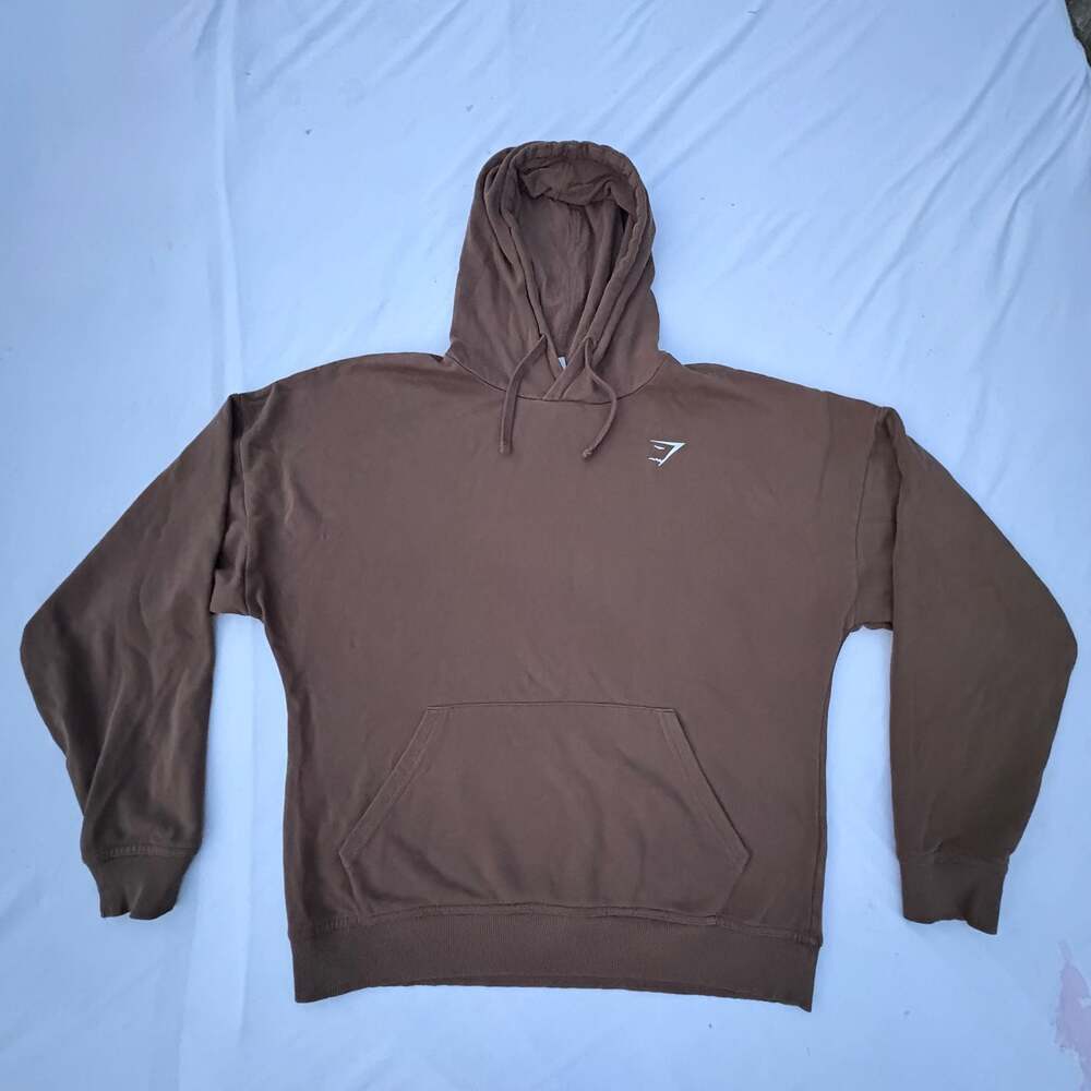 Gymshark Hoodie Mens M Brown Pullover Sweatshirt Logo Athleisure Workout Hoodie